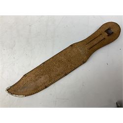 20th century folding bush knife, stamped Whitby, with rosewood handle and steel curved blade of spar hook style, blade length L15cm, together with an 'Original Bowie Knife' by Whitby housed in leather scabbard, L34cm