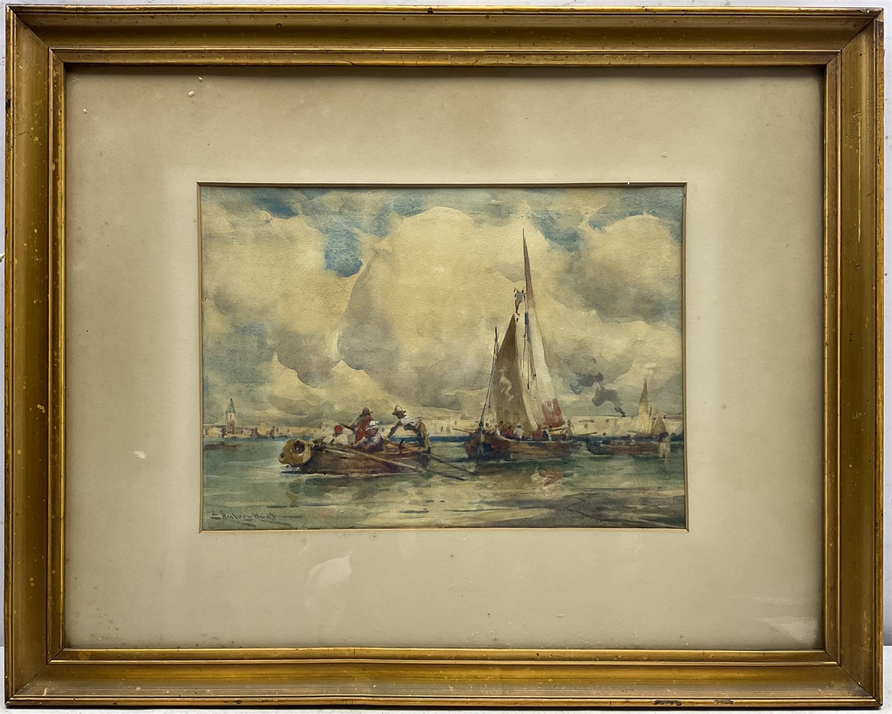 Edmund Aubrey Hunt (American 1855-1922): Fishermen and Sailing Vessels near Venice, watercolour signed 24cm x 34cm