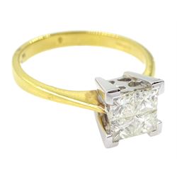 18ct gold four stone princess cut ring, hallmarked, total diamond weight approx 0.75 carat
