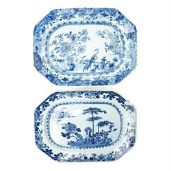 Two 18th century Chinese blue and white platters, painted with traditional landscapes, D31cm 