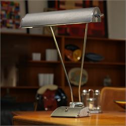 Eileen Gray (Irish, 1878–1976) for JUMO - black and chrome table lamp, curved rectangular ...