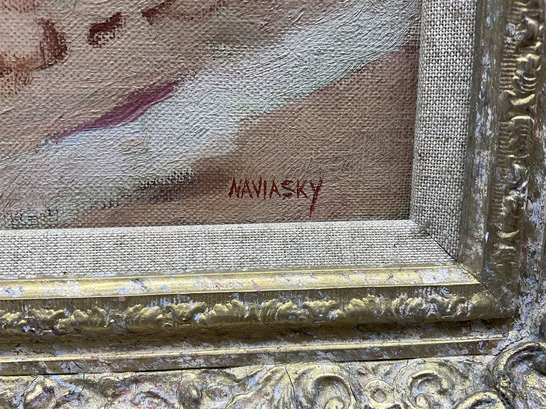 Philip Naviasky (Northern British 1894-1983): Continental Fishing Village, oil on canvas signed 50cm x 60cm