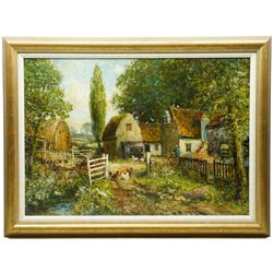 John Falconer Slater (British 1857-1937): Chickens in the Farmyard, oil on board signed 56cm x 80cm 