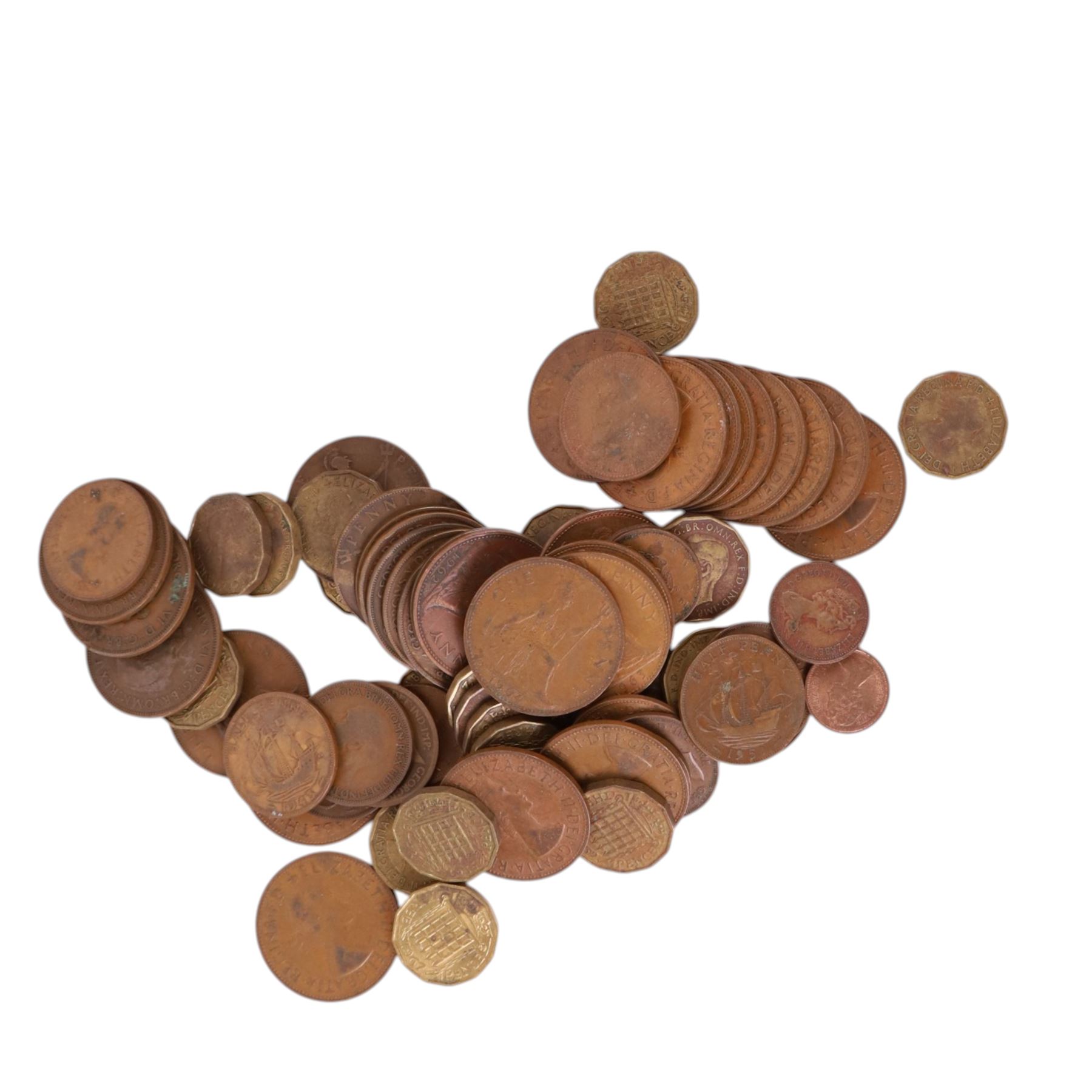 Great British and World coins, including approximately 100 grams of pre-1947 silver, three 1797 cartwheel two pence coins, further pre-decimal coins, spade guinea tokens, etc