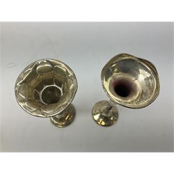 Early 20th century silver mounted specimen vase, of fluted tapering form, hallmarked Sheffield 1915, H18cm, together with a further silver mounted specimen vase, hallmarked for Birmingham, (2)