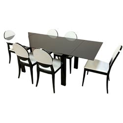 Casabella Dolce Vita black gloss and glass extending dining table, rectangular, and set six chairs black and white dining chairs