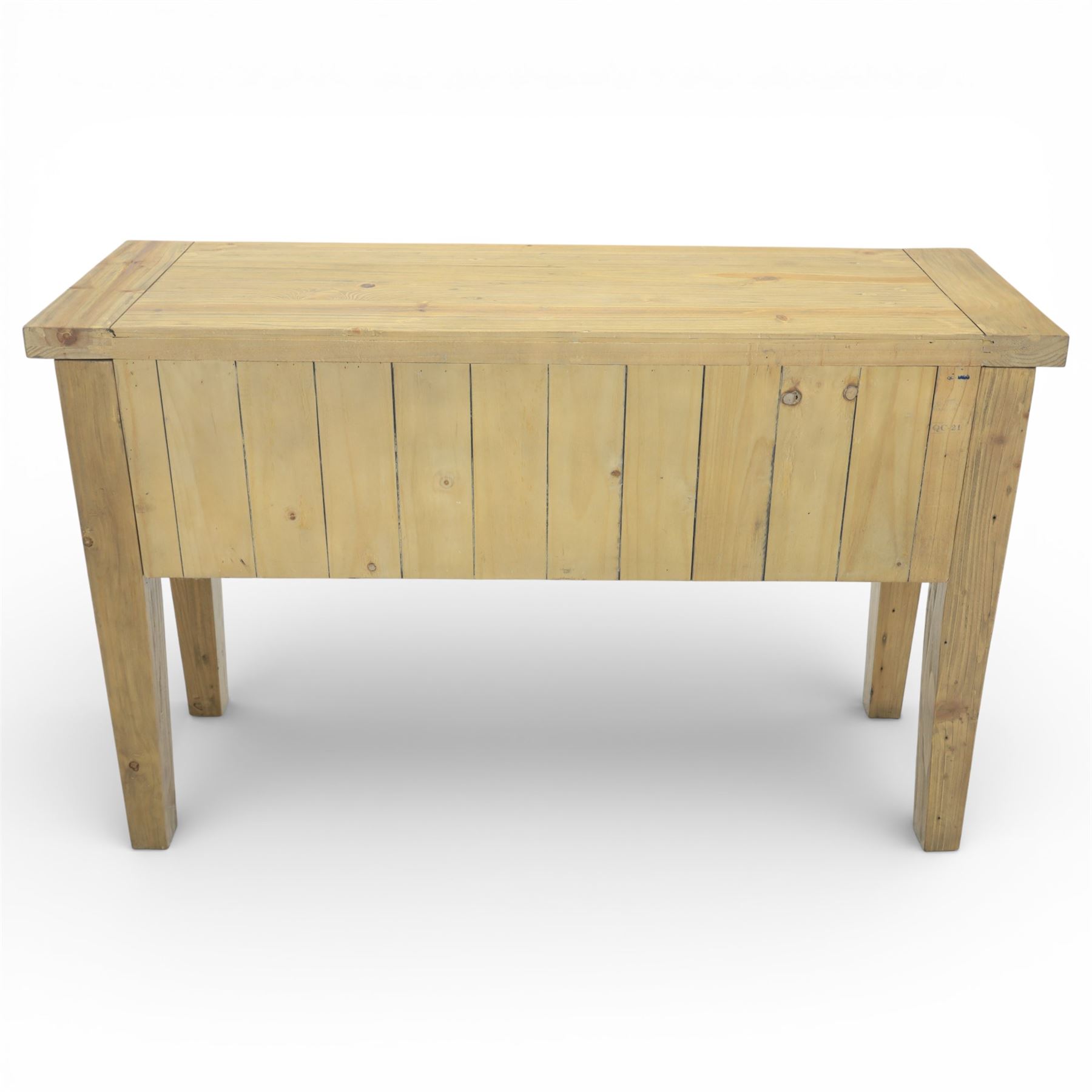 Rustic pine modern console table, fitted with two drawers