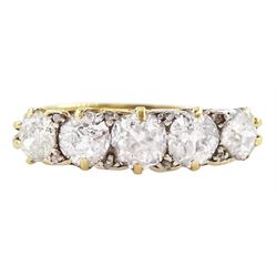 19th / early 20th century 18ct gold five stone old cut diamond ring, with diamond accents set between, total diamond weight approx 1.80 carat