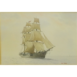 Roger Davies (British 1945-): Sailing Vessel in Calm waters, watercolour signed 22cm x 32cm   