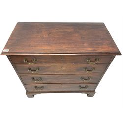 George III mahogany chest, rectangular top with moulded edge, fitted with four graduating cock-beaded drawers, lower moulded edge over bracket feet