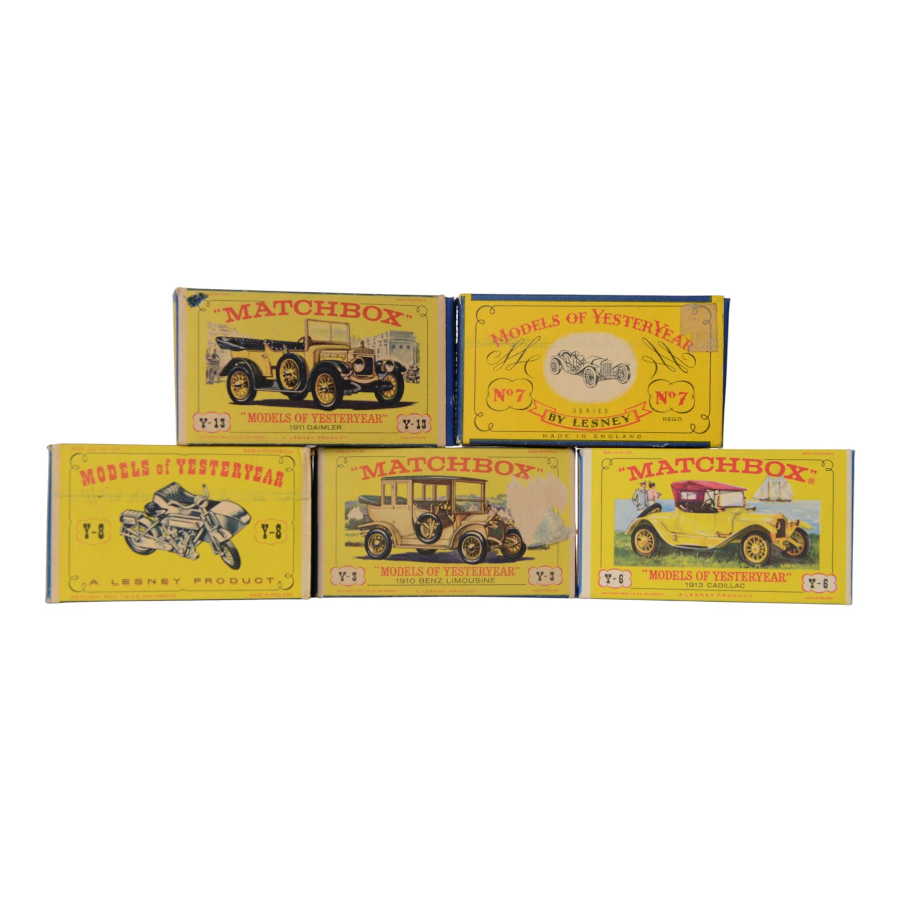 Thirty-four Matchbox/Lesney Models of Yesteryear diecast models, including Lesney No. 12 Horse Bus, No. 3 Tramcar, No.6 Supercharged Bugatti Type 35, No.2 London Bus and No.4 Shand Mason Horse Drawn Fire Engine, twenty-six boxed, eight loose