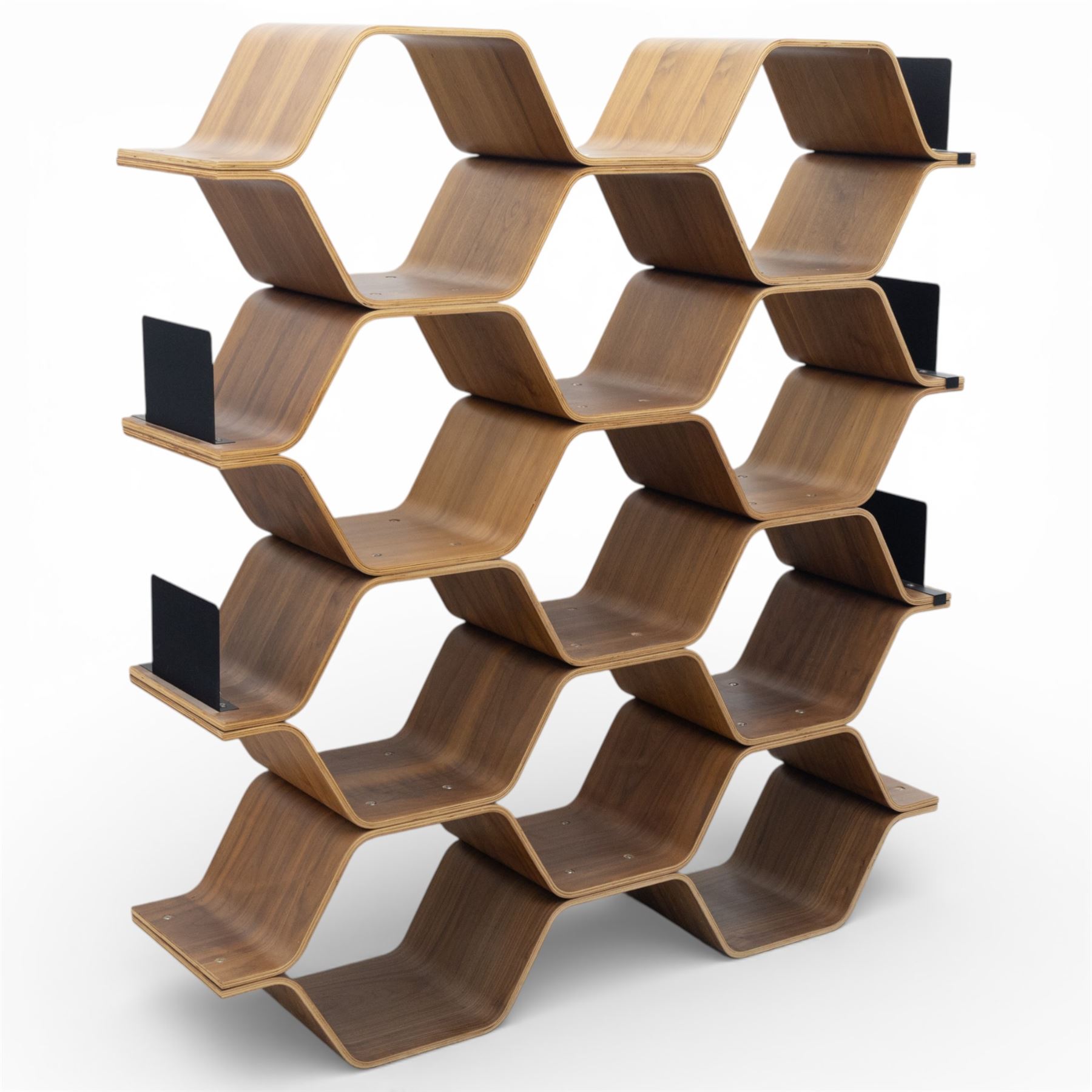Made.com - Luka Stepan (1980-) 'Polygon' shelving unit, a contemporary walnut veneered room divider bookcase