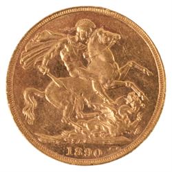 Queen Victoria 1890 gold full sovereign coin