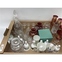 Murano glassware; Coalport and other figures; cut glassware including two decanter sets; drinking glasses; small collection of table bells; royalty commemorativeware etc