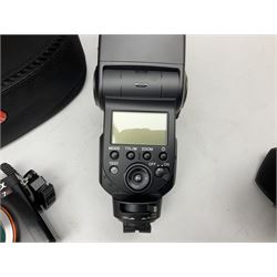 Sony Alpha 7R ILCE-7R camera serial number 3985636, with a 'Carl Zeiss Sonnar FE 1.8/55 ZA' lens, 'FE 28mm F2' lens, Sony Handycam Cyber-Shot HVL-F43M, all with original boxes, together with a Manfrotto camera bag  