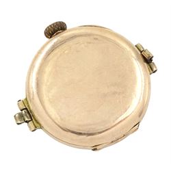 Rolex early 20th century 9ct rose gold manual wind wristwatch, white enamel dial with Arabic hour markers, London import mark 1916