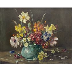 Owen Bowen (Staithes Group 1873-1967): Still Life of Spring Flowers in a Vase, oil on canvas signed 40cm x 50cm