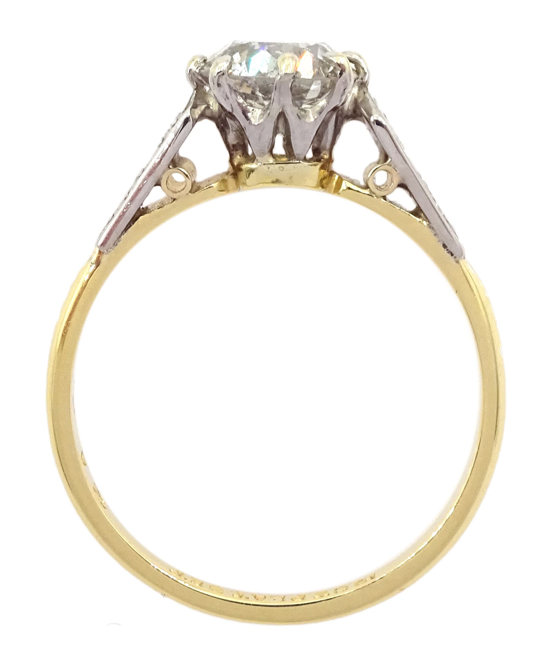 18ct gold single stone round transition cut diamond ring, stamped, diamond 1.20 carat, with World Gemological Institute report