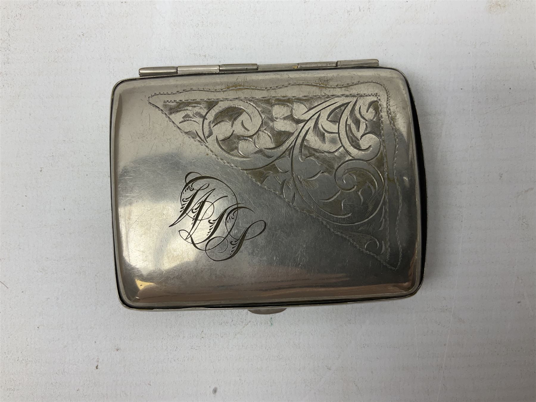  Victorian sampler worked with the alphabet by Carrie Monkman 1886, Victorian silver-plated cigarette case, Carlo simulated tortoiseshell motorised fan in case, Folding Opera Glasses, two chrome leaping Jaguar brooch and matching pin badge, quantity of sewing threads, lace etc