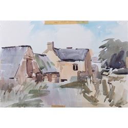 Angus Bernard Rands (British 1922-1985): Robin Hood's Bay and Country Scenes, three watercolours (one unframed painted recto and verso) signed, 34cm x 50cm