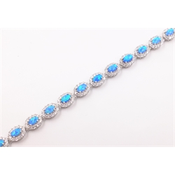  Opal cluster silver link dress bracelet stamped 925  