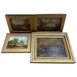 English School (19th century): Country Landscapes, three oils on panel, together with anot...