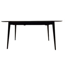 Bentley Designs - Premier collection 'Oslo' contemporary walnut extending dining table and six chairs upholstered in steel grey fabric. 