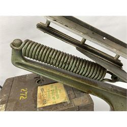 Miscellaneous shooting accessories - W.J. Bowman & Sons clay pigeon launcher; two leather cartridge belts; three cartridge bags; two canvas/leather game bags; and two metal/wooden cartridge boxes