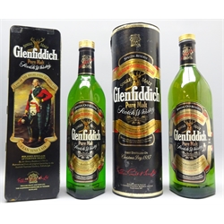  Glenfiddich Special Reserve Pure Malt Scotch Whisky 1ltr, in tube 86/46 and 70cl in Clan Sinclair tin, 40%vol. 2 bottles.   