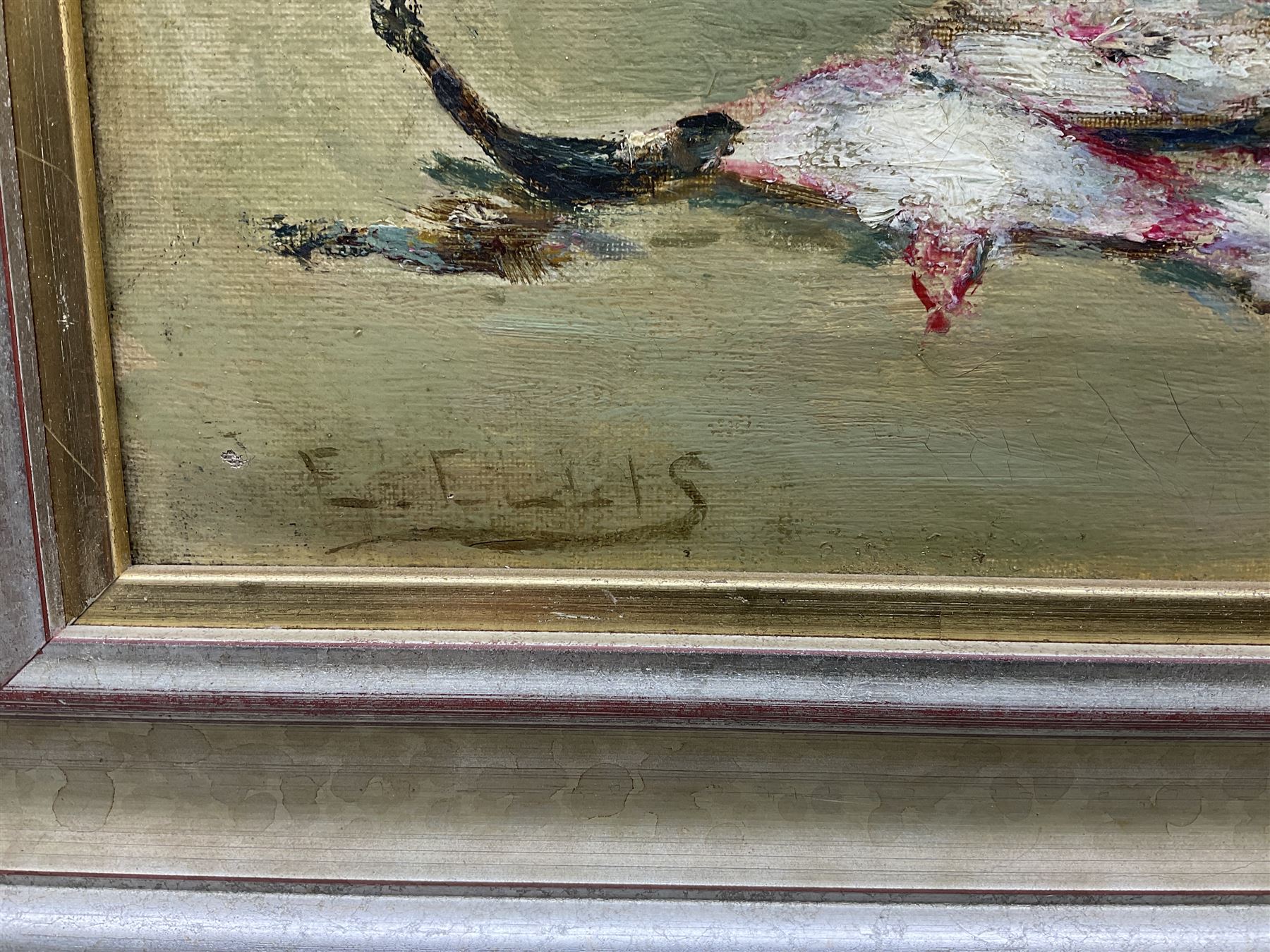 Edwin John Ellis (British 1841-1895): Fishwife Cleaning Skate on the Shore, oil on canvas signed 35cm x 53cm