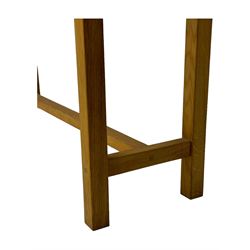 Laura Ashley - contemporary light oak console table, rectangular top over four drawers, on rectangular supports united by stretcher