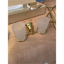 Gold chrome corner shower rack, glass shelf, paper roll holder and wall mounted tumblers  - THIS LOT IS TO BE COLLECTED BY APPOINTMENT FROM DUGGLEBY STORAGE, GREAT HILL, EASTFIELD, SCARBOROUGH, YO11 3TX