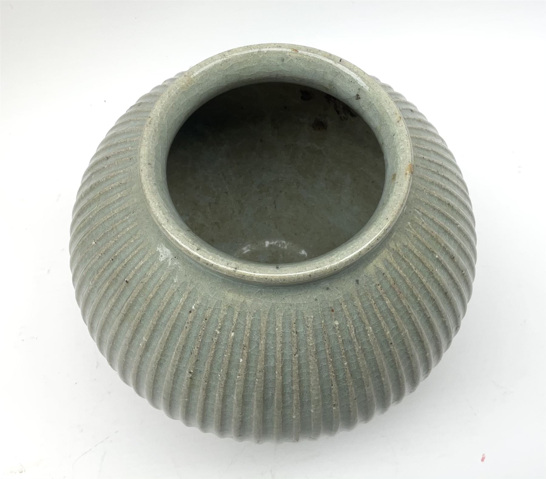 Rectangular studio pottery vase, marked KD to the base, H31cm and a smaller blue glazed vase by Andrew Crouch (born 1982) with impresses seal mark beneath, H16cm