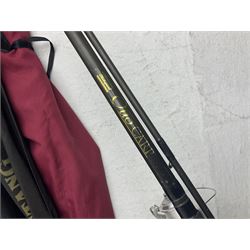 Fishing equipment, comprising reels to include Daiwa No.7300, boxed, Quick GLX 840, Quantum Heat BCS 350, okuma etc, together with various tackle, various poles, split canes and rods to include Middy Xtreme, Shakespeare Quo Carp, etc, many in bags