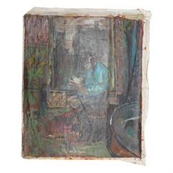 John Gilbey Bowles (British 1929-2011): 'A Girl Reading' - Interior Scene, oil on unstretched canvas signed and dated 1979,  inscribed verso 76cm x 63cm (unframed)