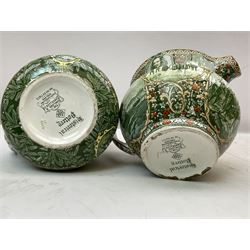 Pair of Rowland Marsellus & Co. Historical Pottery jugs, comprising American Independence and American Pilgrims, tallest H18cm