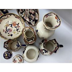 Collection of Mason's Ironstone to include examples to include vases, graduating jugs, jar and cover, bowl etc decorated in the Penang pattern and the Mandalay pattern, largest H31cm