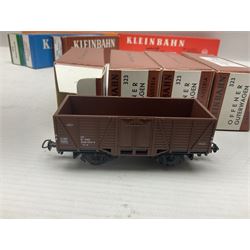 Kleinbahn HO gauge - eighteen goods wagons - two No.300, two No.302, one No.316/3, four No.320, four No.323, four No.325, one No.361 and two No.362; all boxed; together with a quantity of Kleinbahn posters, catalogues and other paperwork