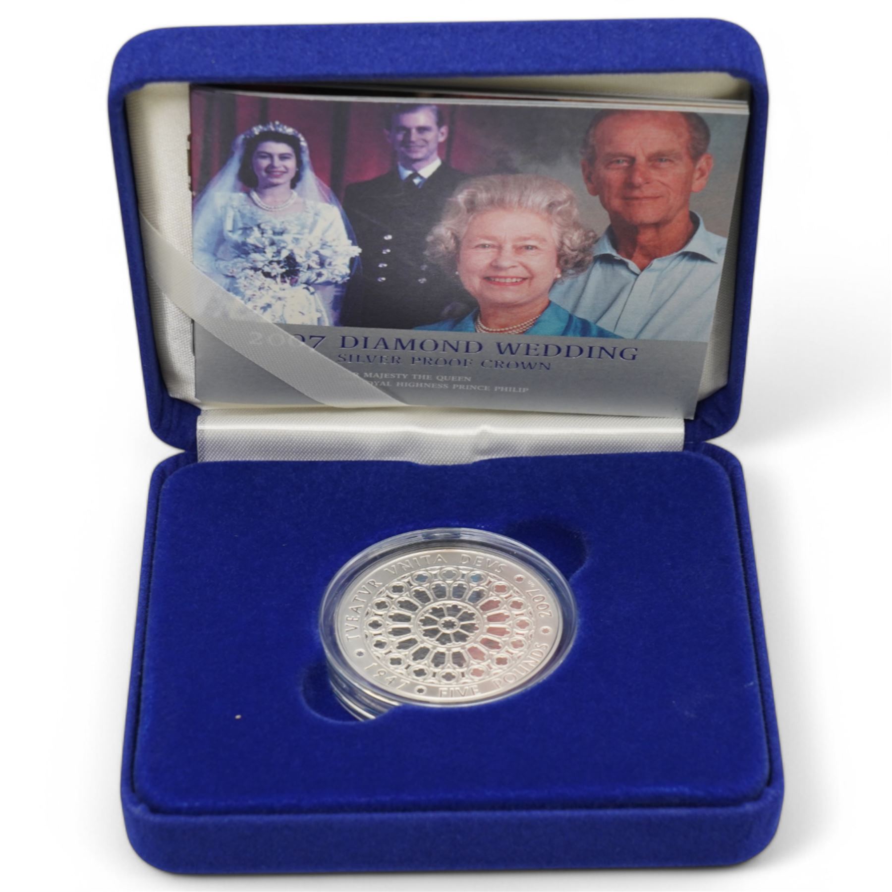 Four The Royal Mint United Kingdom silver proof five pound coins or sets, comprising 1990 '90th Birthday, 2005 '200th Anniversary Nelson Trafalgar' two-coin piedfort set, 2006 'Her Majesty Queen Elizabeth II Eightieth Birthday' piedfort and 2007 'Diamond Wedding', all cased with certificates