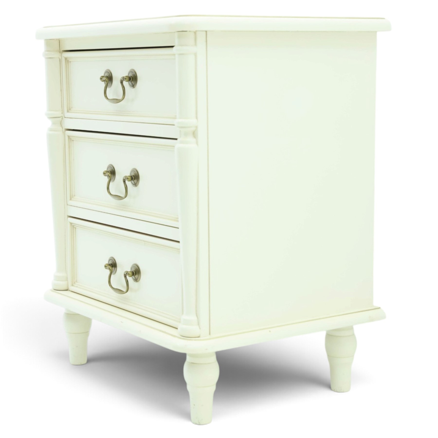 Laura Ashley - 'Clifton' bedside chest, fitted with three graduating drawers flanked by half-canted pilasters, raised on turned feet, in ivory finish
