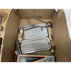 Collection of various razors and smoking items to include Ronson brass table lighter, Rolls Razor, Seigneur case with lighter, etc