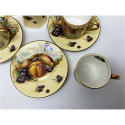 Aynsley Orchard Gold five coffee cans and saucers, mantel clock, plate etc 