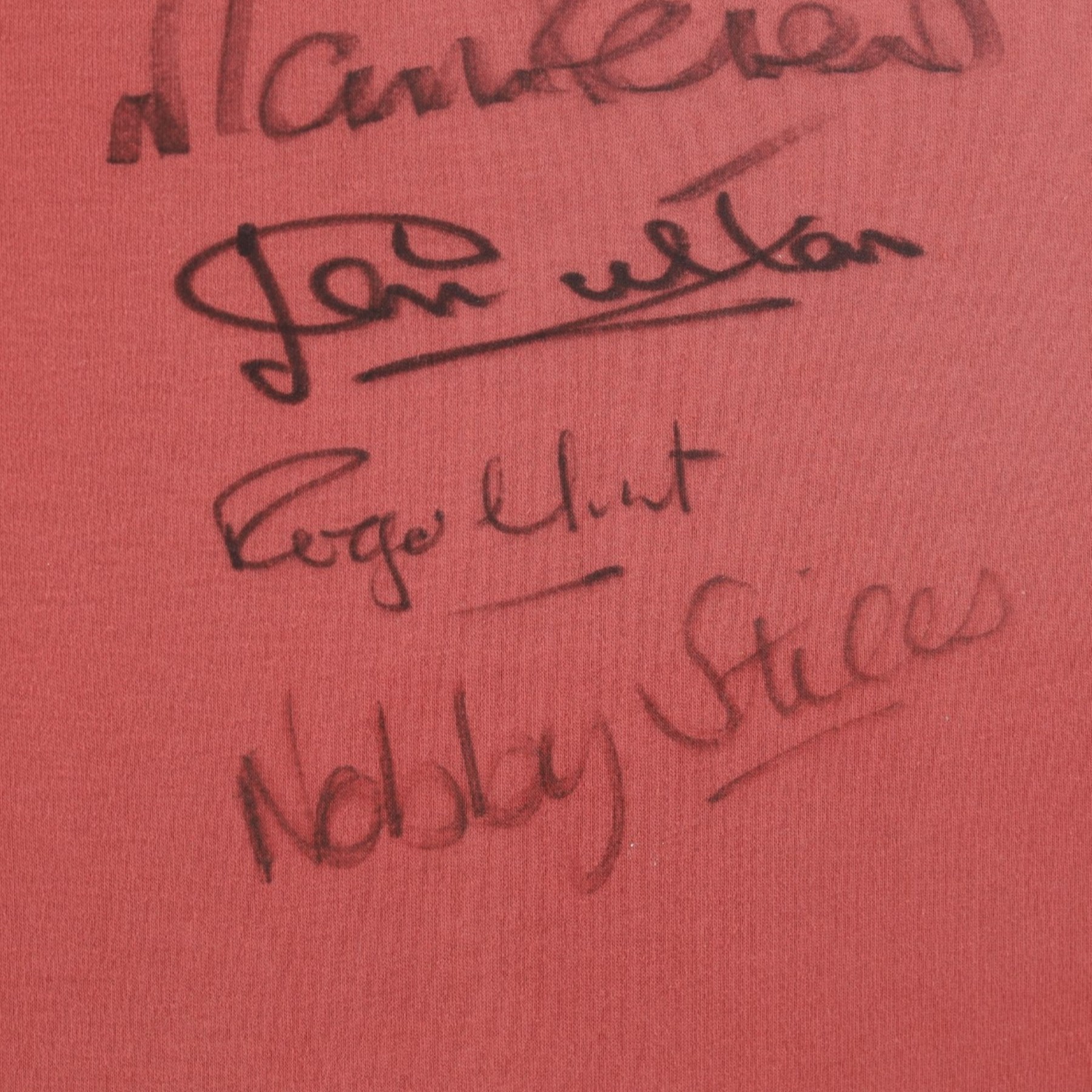 Signed 40th anniversary 1966 England World Cup shirt, signed by Gordon Banks, George Cohen, Ray Wilson, Jack Charlton, Alan Ball, Nobby Stiles, Roger Hunt, Martin Peters and Geoff Hurst, framed with certificate of authenticity from Richard Hill verso, frame H91cm