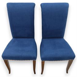 Contemporary set of four blue high back upholstered dining chairs