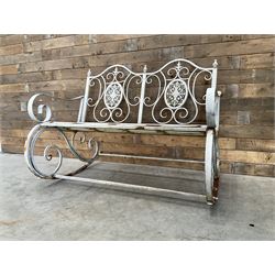 Wrought metal rocking garden bench seat, in antique grey finish