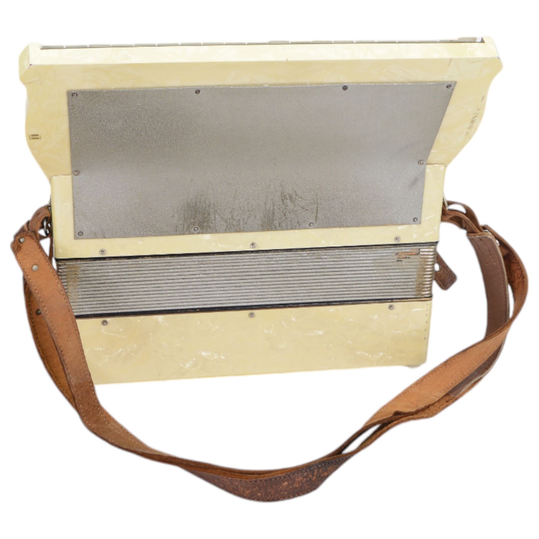 Hohner Verdi II - Swiss/German 1950's two octave piano accordion with 34 treble keys and 80 bass buttons, with a 15 fold bellows in a hard case.