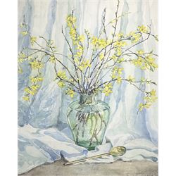 A Maud Parsons (British 20th Century): Yellow Flowers in a Vase, watercolour signed, in ornate hand-carved Florentine gilded frame 47cm x 35cm