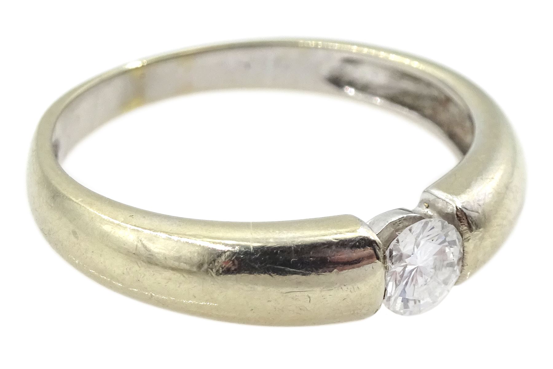 14ct white gold tension set single stone round brilliant cut diamond ring, diamond weight approx 0.20 carat