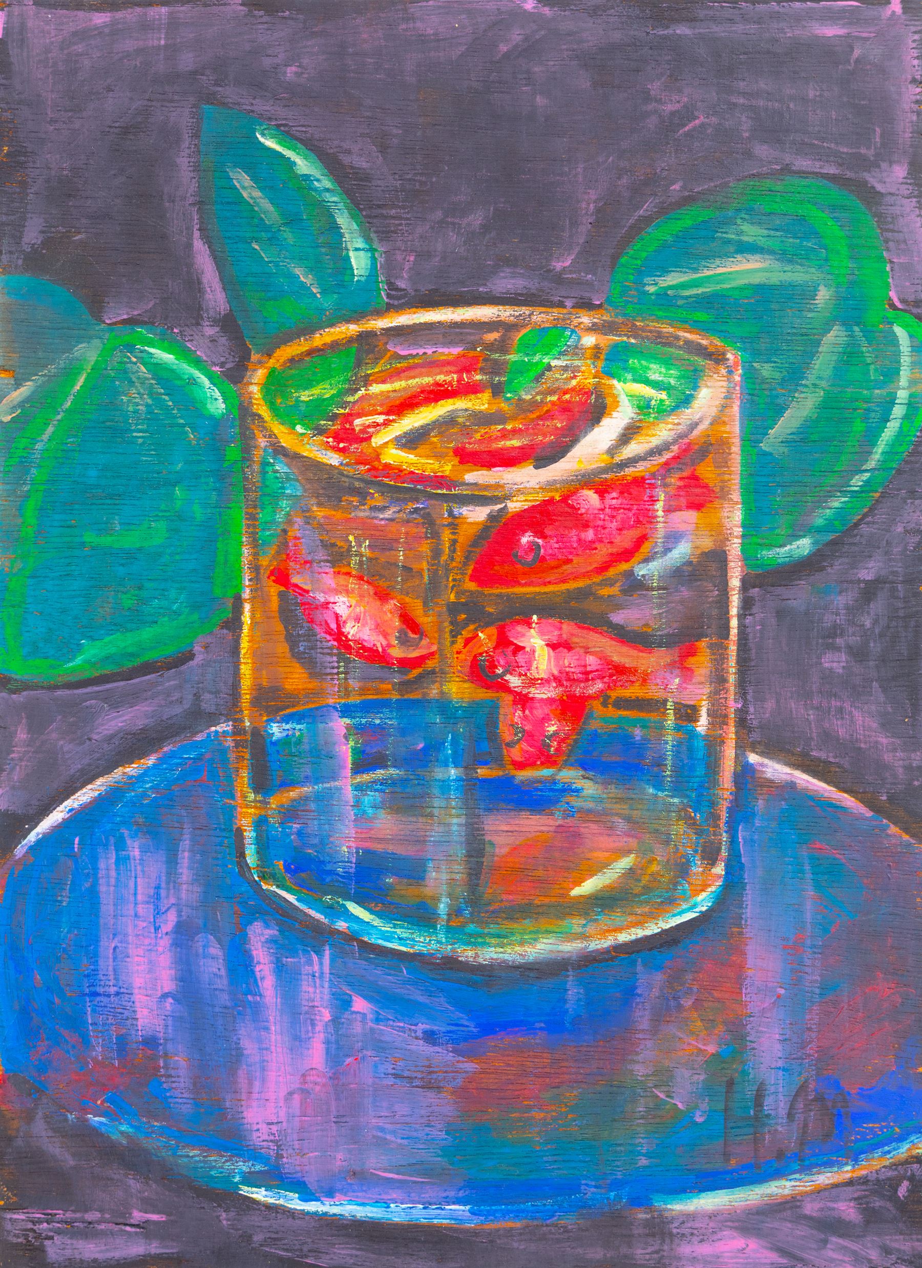 Manner of Henri Matisse (French 1869-1954): Lady Reclining and Goldfish Bowl, oil on panel and gouache on card bearing signatures, max 41.5cm x 31cm (2) (unframed)