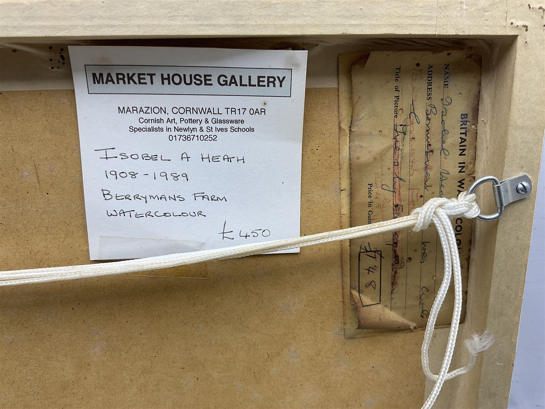 Isobel Atterbury Heath (British 1908-1989): 'Berrymans Farm', watercolour indistinctly inscribed l.l. 36cm x 55cm 
Provenance: private collection, purchased Market House Gallery, Marazion, 'Post War St Ives' 2002 No.33; the artist's studio sale, 1988; exh. Britain in Watercolours, labels verso